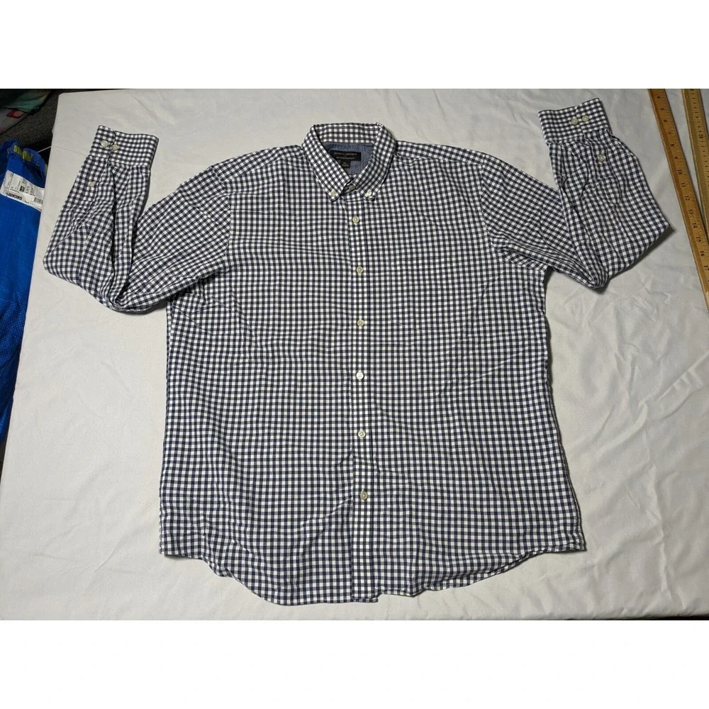 BANANA REPUBLIC SOFT WASH STANDARD FIT Men XL Blue Gingham Check Button-Up Shirt